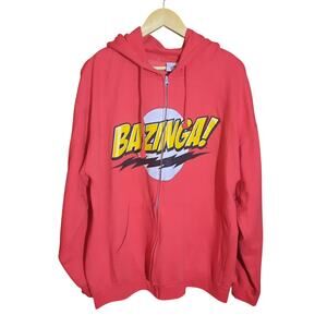 Big Bang Theory Adult Red Bazinga Zip Up Hoodie Sweatshirt Size XL